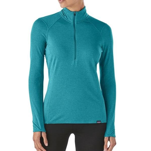 Patagonia Womens Capilene Thermal Weight Zip-Neck Thermal Top front view in use
