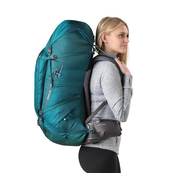 Gregory Deva 70 Litre Women's Hiking Backpack Antigua Green in use side view