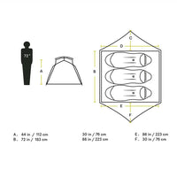 Nemo Aurora 3 Person Hiking Tent with Footprint Nova Green dimensions