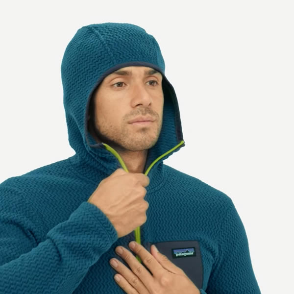 Patagonia Men's R1 Air Full Zip Hoody hood in use