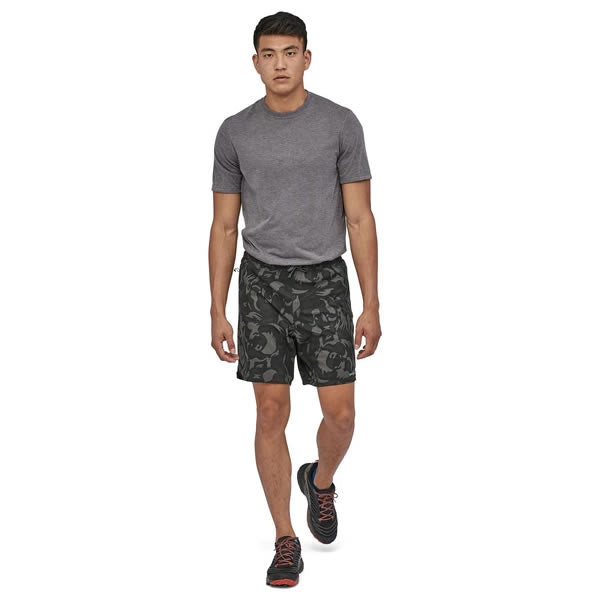 Patagonia Men's Nine Trails Running Shorts with liner 8" in use front view