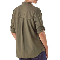 Patagonia Womens Long Sleeve Anchor Bay Shirt Lightweight Quick Dry Travel Shirt in use rear view