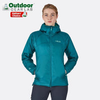 Rab Women's Xenon Hoody Insulated Jacket Outdoor Gear Lab Editor's Choice Award in use front view