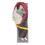 Sierra Designs Cloud 800 Women's -3 degrees 800 FP Down Zipperless Sleeping Bag side sleeping with feet and shouders out