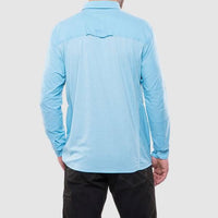 Kuhl Men's Long Sleeve Quick-Dry Travel Shirt rear view sky blue