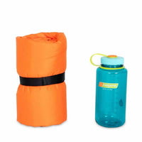 Nemo Flyer Self Inflating Hike Camp Sleeping Mat Long Wide packed next to water bottle