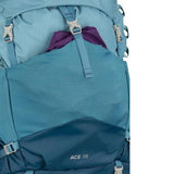 Osprey Ace 38 Litre Kids Backpack Blue Hills front pocket