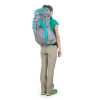 Osprey Eja 48 Litre Womens Ultralight Backpack Moonglade Grey in use rear view