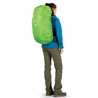 Osprey Kyte 46 Litre Women's Hiking Backpack Icelake Green raincover in use