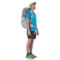 Osprey Levity Ultralight Hiking Backpack 60 Litres Parallax Silver in use front view
