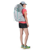 Osprey Lumina 45 Litre Womens Ultralight Hiking Backpack Cyan Silver in use side view