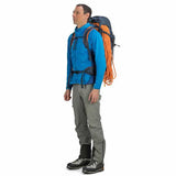 Osprey Mutant 38 litre climbing mountaineering backpack blue fire in use side view