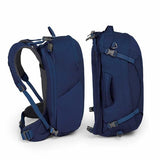 Osprey Ozone Duplex Women's 60 Litre Carry On Travel Pack side view buoyont blue unclipped