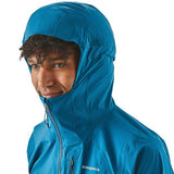 Patagonia Men's Storm Racer Ultralight Waterproof Windproof Breathable Trail Running Jacket in use hood