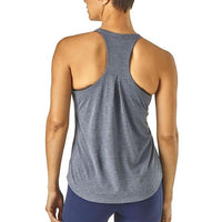 Patagonia Women's Nine Trails running Tank Top Navy Blue in use rear view